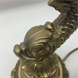  Gilt metal table lamp, in the form of a dolphin, H33cm