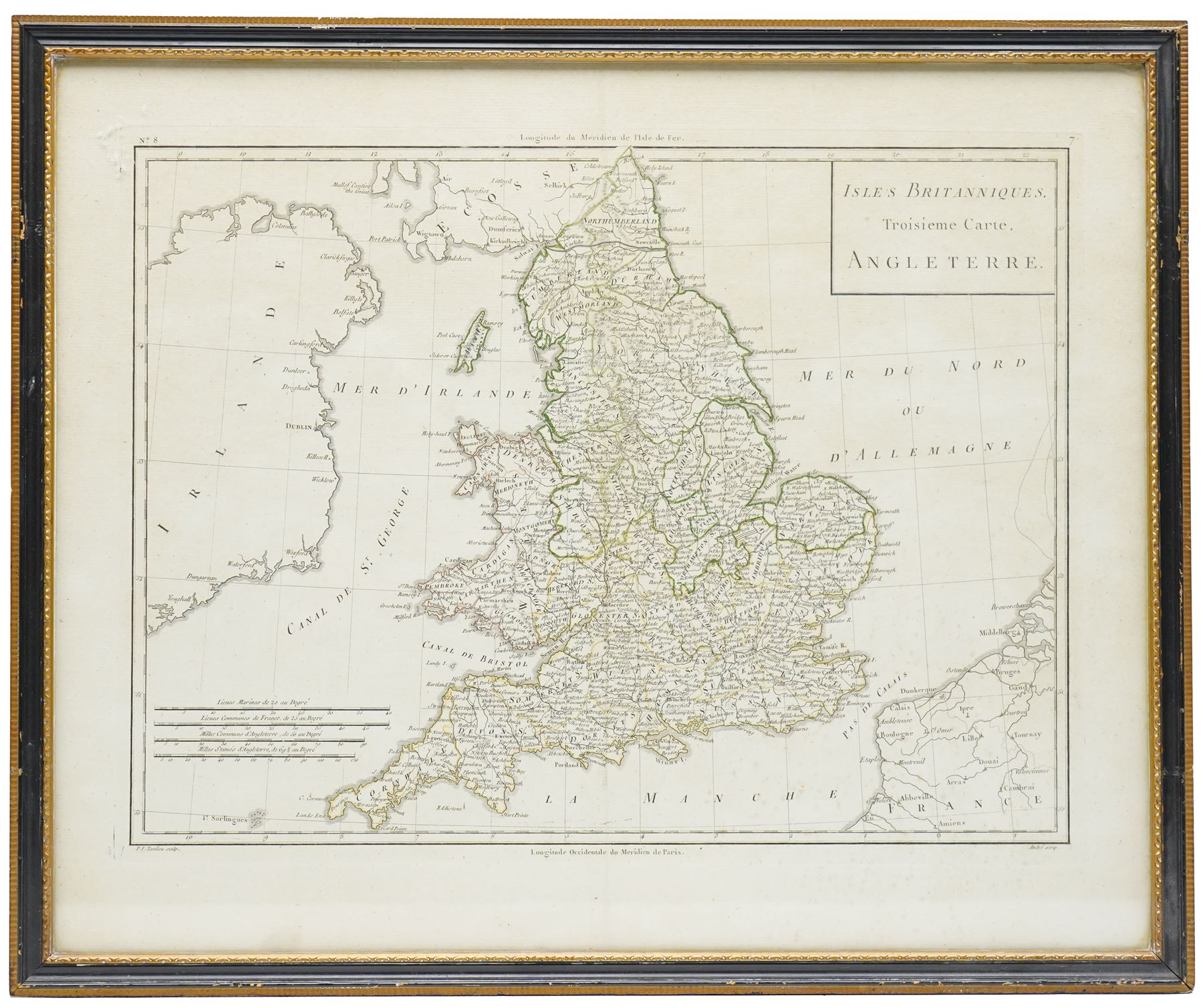 Pierre Antoine Tardieu (French 1757-1822): 'Isles Britanniques Troiseme and Quatrieme Cartes - Angleterre and Ecosse', pair 18th century engraved maps of England and Scotland with hand-colouring pub. Paris c.1798, 41cm x 50cm (2)