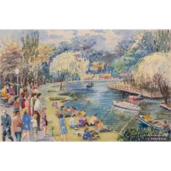 J Anderton (Northern British 20th Century): 'Peasholm Park - Scarborough' and the 'Scarborough' Boat Race, two watercolours signed, one dated 1972, max 24cm x 37cm (2)