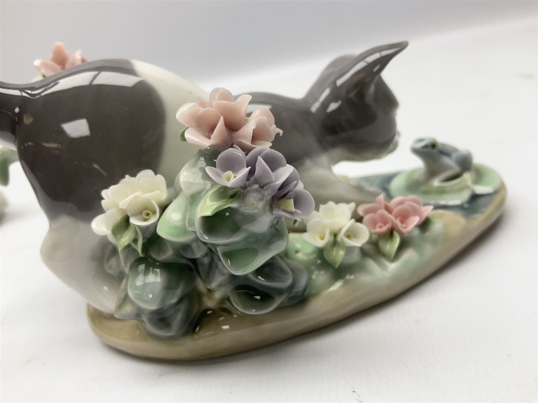 Six Lladro figures, comprising Naughty Dog no 4982, Best Friend 7620 and My Buddy no 7609, Kitty Confrontation no 1442, It Wasn't Me no 7672 and Rabbit Eating no 4772, three with original boxes, largest example H22cm