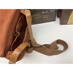 Miscellaneous shooting accessories - W.J. Bowman & Sons clay pigeon launcher; two leather cartridge belts; three cartridge bags; two canvas/leather game bags; and two metal/wooden cartridge boxes