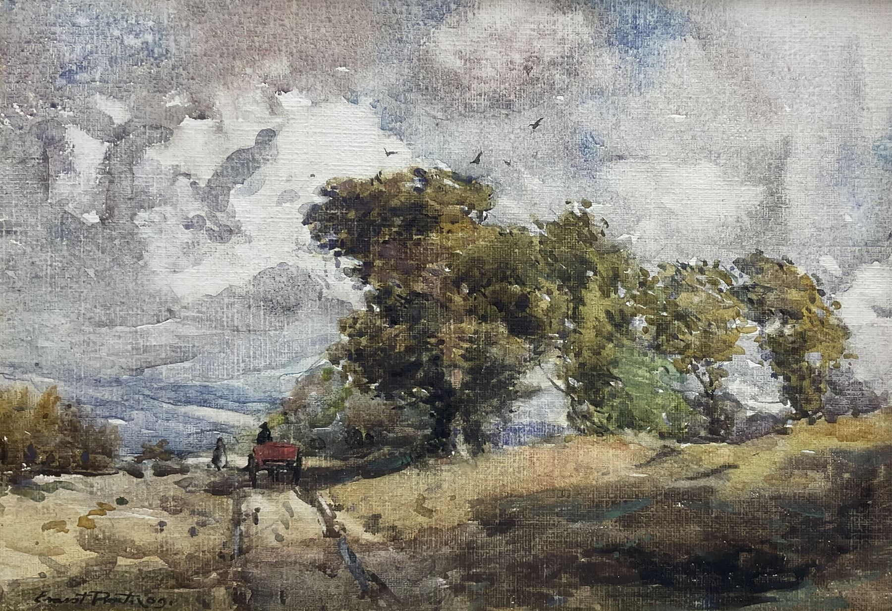 Ernest Procter (British 1886-1935): Horse and Cart in Landscape, watercolour signed and dated '09, 19cm x 28cm 
