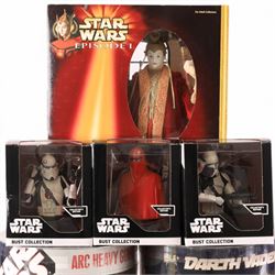 Thirteen Star Wars figures and busts, comprising four Hasbro Star Wars Unleashed figures Darth Vader, Revenge of the Sith Darth Vader, ARC Heavy Gunner and Yoda Versus Sidius, four DeAgostini collector's edition busts, Disney Store Elite Series Luke Skywalker, Code 3 Collectibles Darth Vader Movie Poster Sculpture, Hasbro Episode I Queen Amidala 1999 Portrait Edition and two Applause Episode I figures Watto and Anakin Skywalker, all boxed