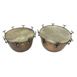 Pair of vintage copper timpani drums D65
