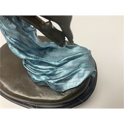 After Joseph Michel Ange Pollet, bronze nude figure of a woman, upon an oval marble base, H46cm