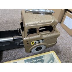 Marx Scissors Hydraulic Dump Truck, Electric Remote Control Car and a tinplate fire engine, dump truck H