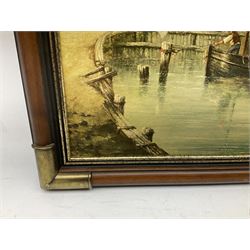 Framed oleograph type print after Henry Redmore, Calm on the Humber, overall H60cm W121cm