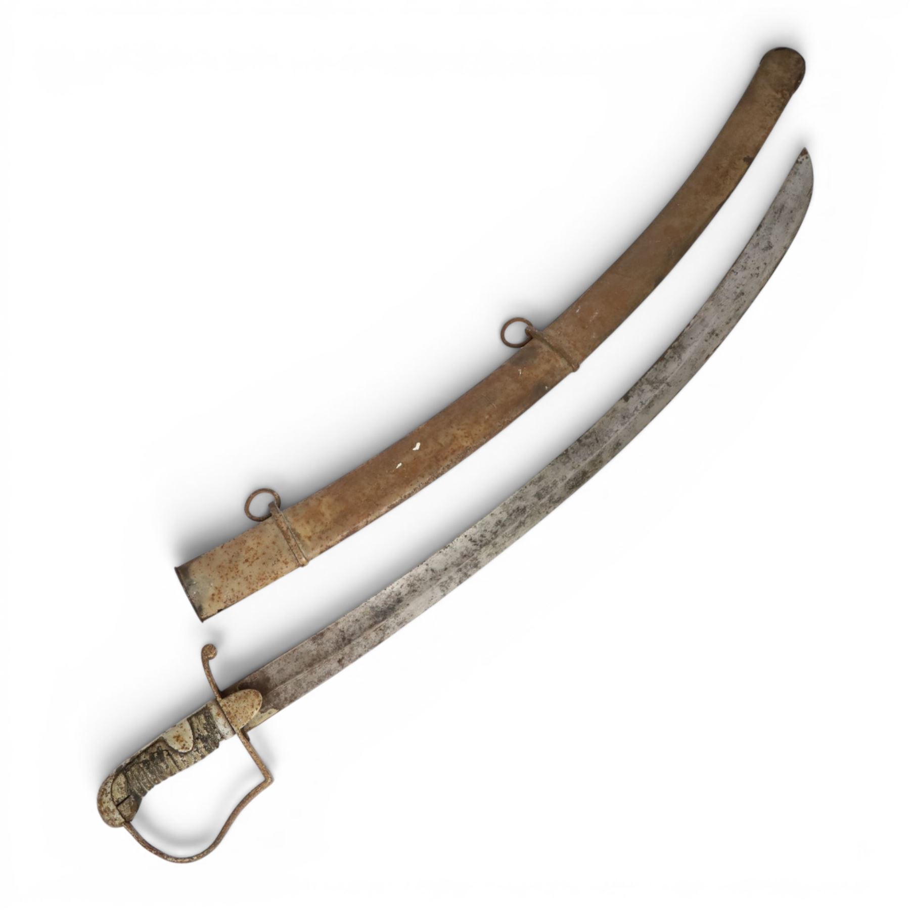 British Light Cavalry sword, with single edged curved blade and metal scabbard, overall L100cm 