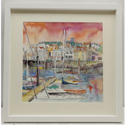 Penny Wicks (British 1949-): 'Scarborough Marina', watercolour signed, titled verso 30cm x 30cm