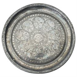 Indian tray from the contents of Worksop manor, reverse glass painting of a parrot, and plate