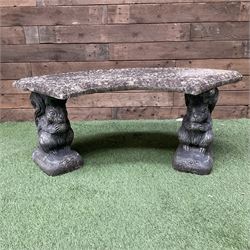 Cast stone three piece squirrel garden bench - THIS LOT IS TO BE COLLECTED BY APPOINTMENT FROM DUGGLEBY STORAGE, GREAT HILL, EASTFIELD, SCARBOROUGH, YO11 3TX