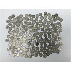 Approximately 460 grams of Great British pre 1947 silver sixpence coins 