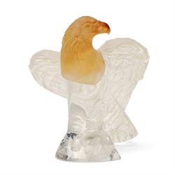 Daum crystal eagle, with pate de verre head, incised Daum France to base, boxed H19.5cm 