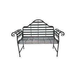 Wrought steel garden bench in light blue and bronze finish