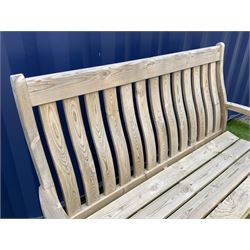 Alexander Rose - pine garden bench, high slatted back, shaped arms - THIS LOT IS TO BE COLLECTED BY APPOINTMENT FROM DUGGLEBY STORAGE, GREAT HILL, EASTFIELD, SCARBOROUGH, YO11 3TX