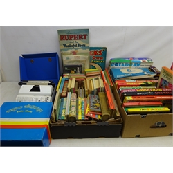  Collection of vintage children's books, puzzles and games including Enid Blyton, Rupert and the Wonderful Boots, Ladybird Books etc, Disco Fashion Roller Skates, Lilliput typewriter, Little Betty sewing machine and other toys   