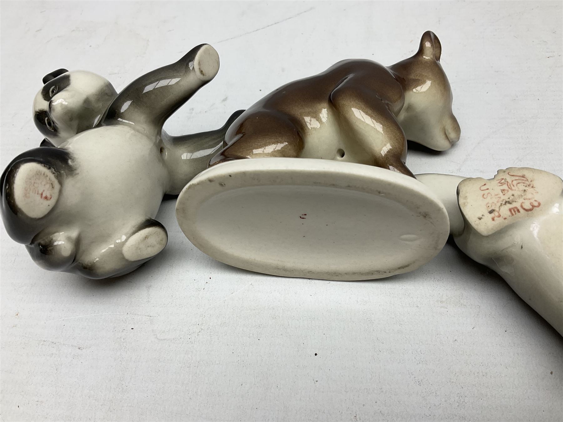 Collection of Russian Lomonosov USSR animal figures, to include  lynx, tiger, red panda, sealion, panada, etc 