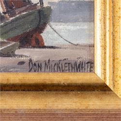 Don Micklethwaite (British 1936-): Scarborough Boats at Low Tide, oil on canvas board signed 13cm x 14.5cm 