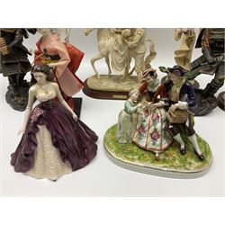 Royal Worcester figure Charlotte, together with Royal Doulton toby jug Scarmouche D6558, and other figures  