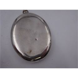 Tiffany & Co silver hip flask, of oval form with screw cap, stamped Tiffany & Co  26503327 Sterling Silver beneath, H11.5cm