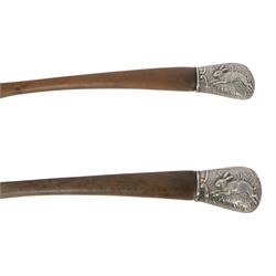 Simons Brothers, Philadelphia PA., circa 1880, American Arts and Crafts silver topped tureen salad servers, with silver with repousse decoration depicting a rabbit in long grass, the reverse marked Eda, marked sterling 1706 bearing makers mark for Simons Brothers   