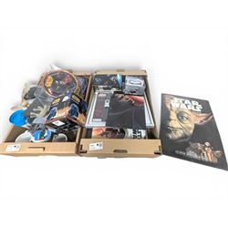 Star Wars collectables, including calendars, plate, plastic cups, Darth Vader money bank, ...