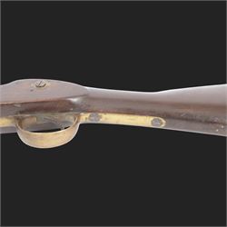 19th century muzzle loading British Naval percussion musket, the 39inch barrel with ramrod beneath, lock marked 1858, stock stamped with brass butt plate, overall L140cm  