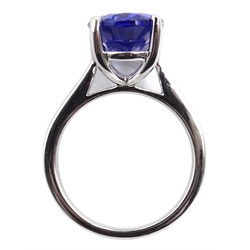  Platinum oval tanzanite single stone ring, hallmarked, tanzanite approx 4.9 carat  