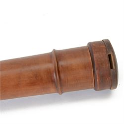 Replica Renaissance Bass recorder in Pearwood, authentic duct blown period instrument with two keys, possibly German.
