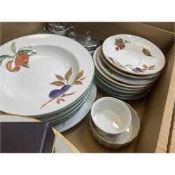 Royal Worcester Evesham and Evesham Vale tea and dinner wares, to include, three large covered tureens, coffee pot, eight tea cups and saucers, milk jug, two covered sucriers, boxed serving spoons etc, approx .130
