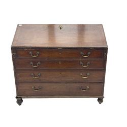 George III mahogany bureau, fall front with fitted interior over four graduating drawers