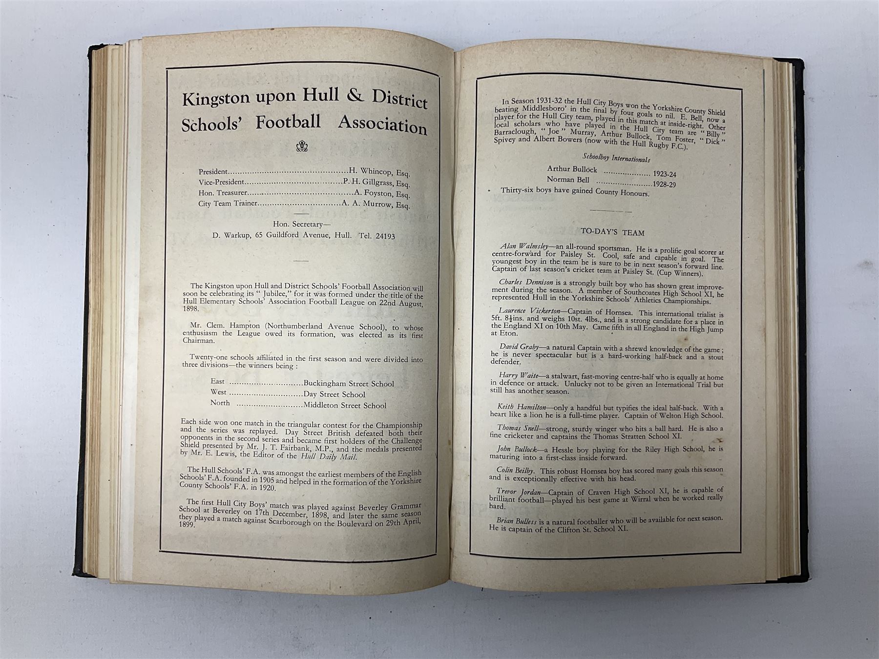 Hull City A.F.C. - two bound volumes of 1940s home match programmes; volume one 1946-7 season containing twenty-six programmes from 31/8/46 to 7/6/47 including Hull City Boys game 5/4/47 against Leicester Boys; volume two 1947-8 season containing twenty-five programmes including Raich Carter's first game 3/4/48 having taken over as player/manager 1/4/48. Uniformly bound in black half leather. Provenance: By direct descent from the family of Raich Carter having been consigned by his daughter Jane Carter.