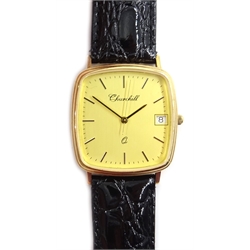 Churchill 9ct gold quartz wristwatch 3mm engraved verso
