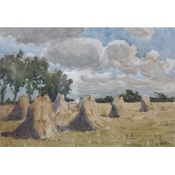 William Peter Watson (British 1856-1932): Haystacks, watercolour signed 17cm x 25cm 