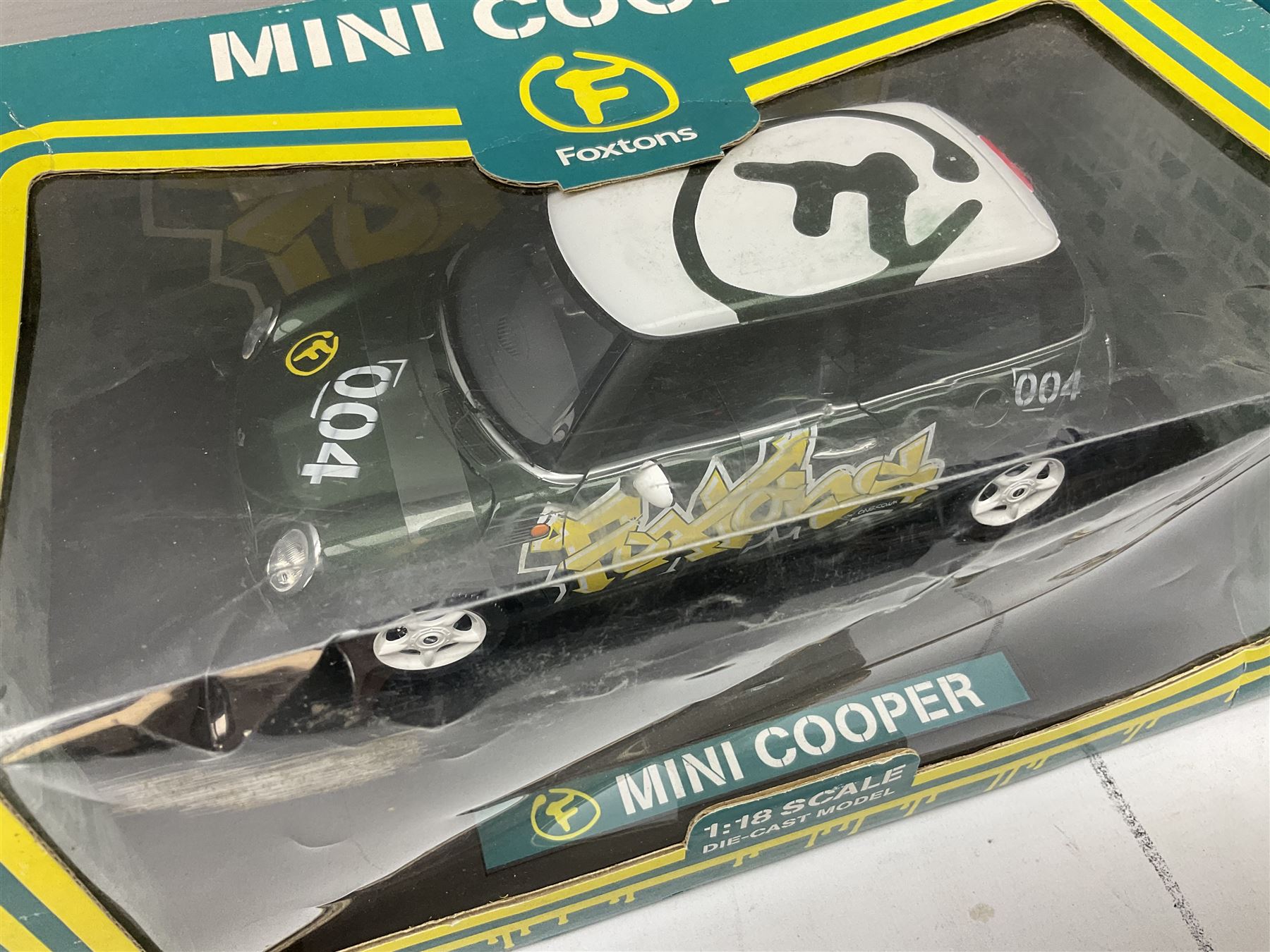 Nine 1:18/1:24 scale die-cast models - two Foxtons Mini Coopers; Road Legends Shelby Cobra; Maisto Mustang Mach III; and five by Bburago including Porsche 356B Cabriolet 1961, Chevrolet Corvette Convertible 1998 etc; all boxed (9)