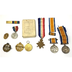King George V 1914 - 1918 British War Medal named to '14-133 PTE J.W. ROBSON. E. YORK R', War Medal named to 'M. 22411 S. TURNER. PBR. 4 R.N.', Victory Medal and 1914-15 star both named to '3408 PTE. G. COLLINSON. W. YORK. R.' and various badges etc