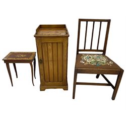 Edwardian ash bedside cabinet, chair with needlework seat and a Sorento musical table (3)