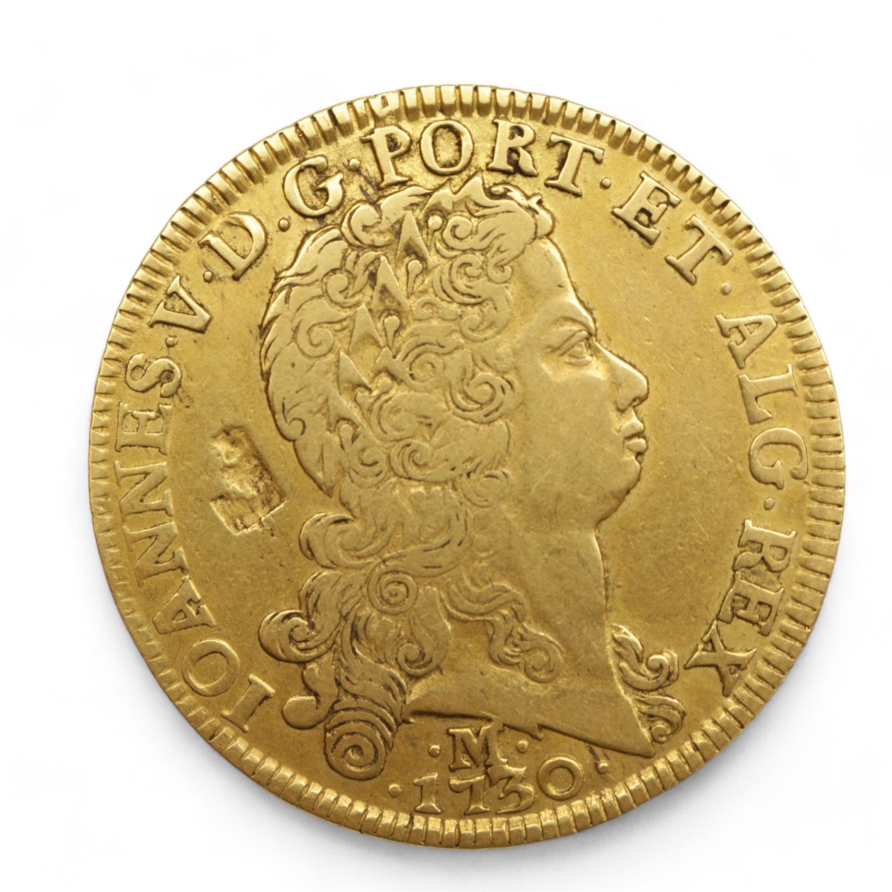 Portugal John V 1730 M one dobra or eight escudos gold coin 