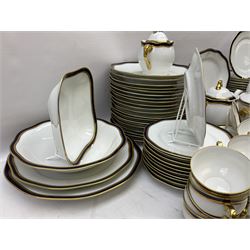 Pirkenhammer of Czechoslovakia Carlsbad pattern tea and dinner for twelve place settings to include dinner plates, soup bowls, side plates, covered tureen, tea cups and saucers, coffee cups and saucers, teapot, milk jug, covered surier, etc, with an addition twelve dinner plates (110)