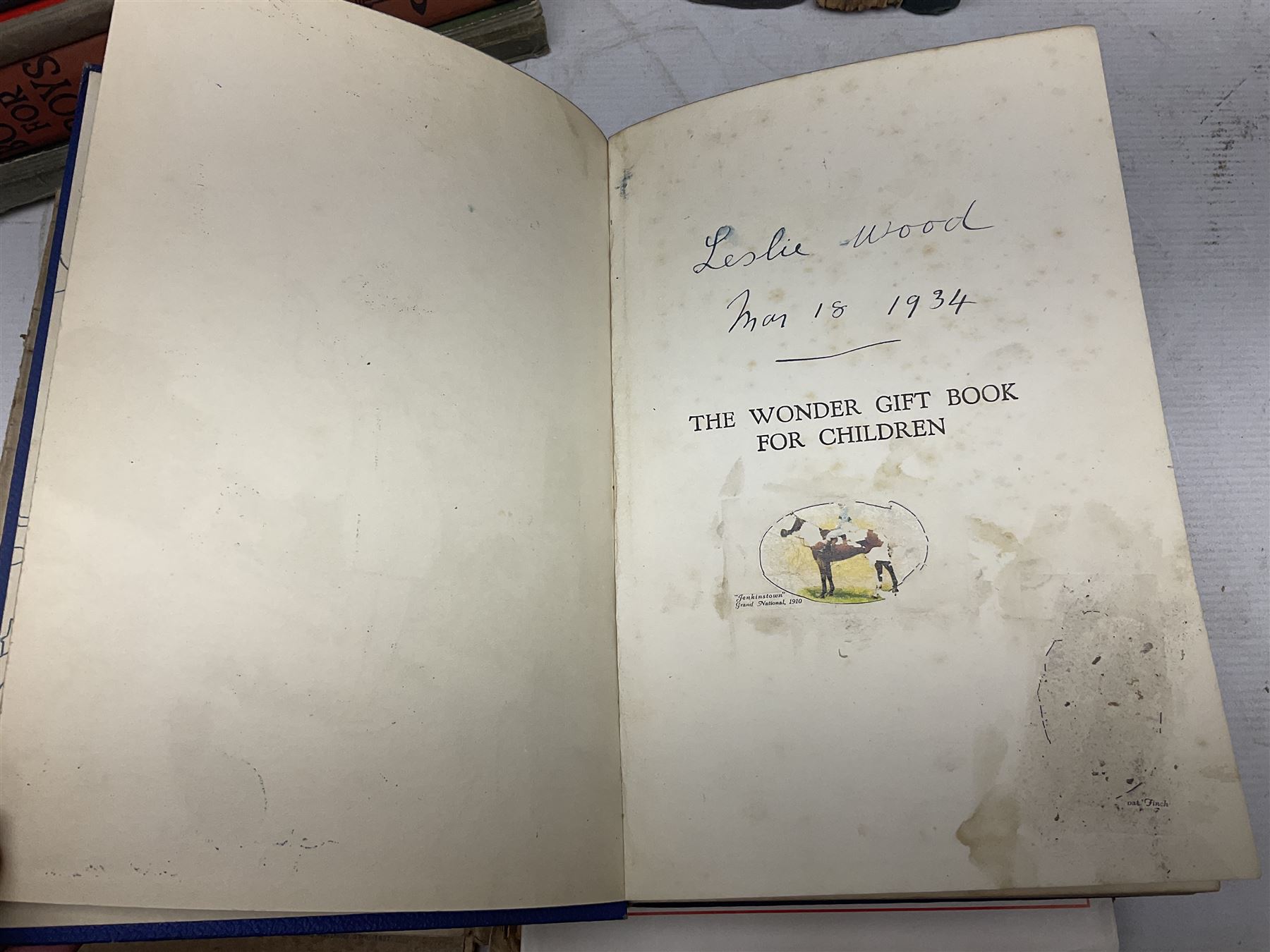 1930s Glevum Series boxed set of 'Coloured and Polished Building Bricks' with instructions; and quantity of 19th century and later children's books including The Fairy-Land of Science by Arabella B. Buckley. 1879; The Wonder Gift Book for Children 1933; The Greyfriars Holiday Annual 1938; The Willie Waddle Book 1933; twelve editions of School Boys Own Library 1937/8; Rainbow Annual 1952 etc