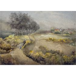 EL Hollings (Student of Frederick William Booty (1840-1924)): Driving Sheep, watercolour signed and dated 1913, 31cm x 44cm