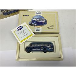 Corgi - twenty eight modern die-cast model coaches, buses and wagons to include Corgi Classics 35305, 96991, 97002, two 97108, 97208, 97267, 97335, 97871 and 98162; limited edition sets D949/26, 97107 and 97185; The Yorkshire Rider Series 91700, 91853, 91858 and 91862; all but one in original boxes or perspex display cases, most with certificates (27)