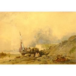 Circle of Henry Barlow Carter (British 1804-1868): Unloading on the Rocks, watercolour indistinctly signed 17cmx25cm