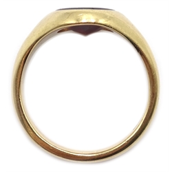  9ct gold oval garnet signet ring, hallmarked  