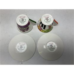 Wedgwood limited edition Clarice Cliff Design Taking Tea collection, comprising eight cups and saucers Honolulu, Apples, Gibraltar, Lilac Crocus, Trees and House, Coral Firs, Devon, and Sunray, with certificates of authenticity 