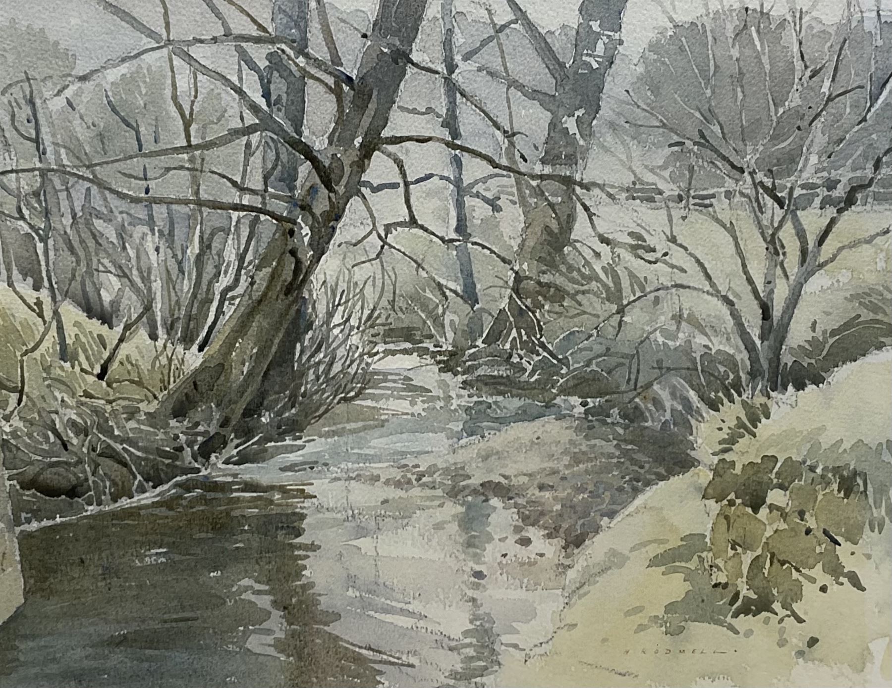 Herbert Rodmell (British 1913-1994): Codbeck Borrowby North Yorkshire in Winter, watercolour signed 34cm x 44cm
Provenance: Direct from the family of the artist.