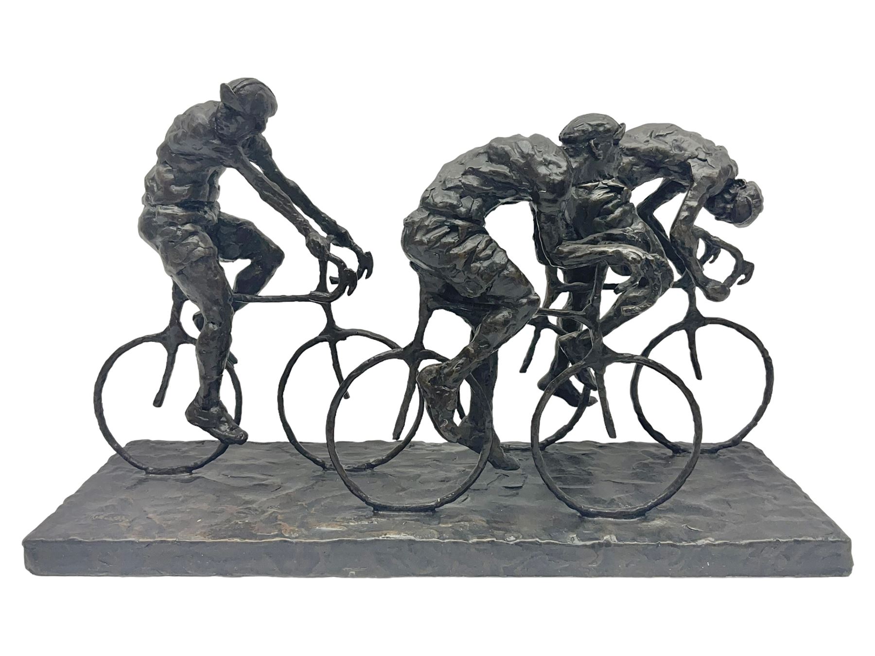 Grant Palmer; Wheels On Fire, limited edition bronze of cyclists, H21cm