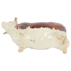 Five Beswick cattle figures, comprising Hereford family; Bull, model 1363, Cow, model 1360 and Calf, model 1827, Friesian Bull Ch. Coddington Hilt Bar, model 1439 and Friesian Cow Ch. Claybury Leegwater, model 1362  