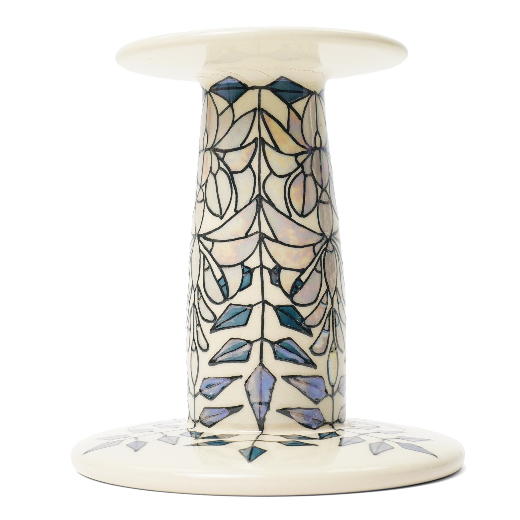 Sally Tuffin for Dennis China Works Wisteria candlestick, in lustre on an ivory ground, painted and impressed marks to base, H15.cm 