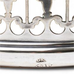  Pair of Victorian plated bottle coasters with pierced sides and turned boxwood bases